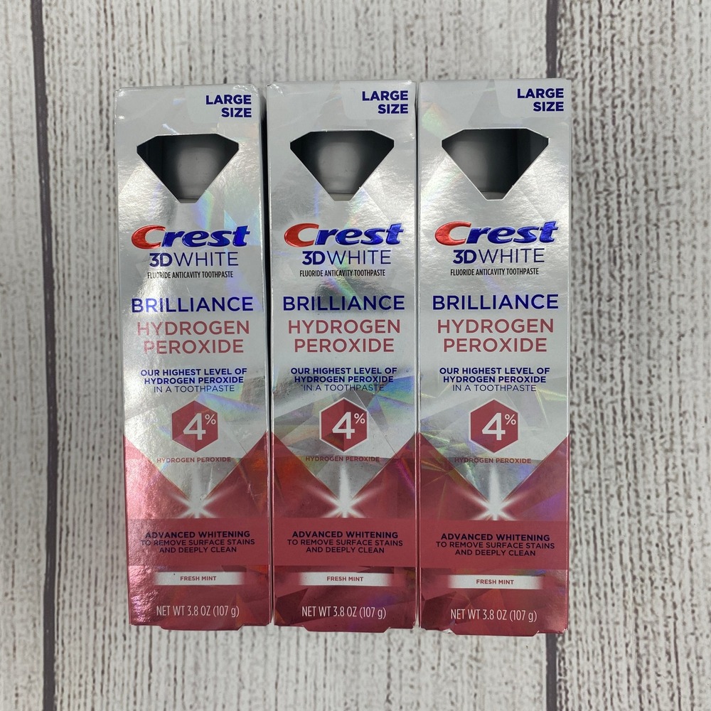 Crest 3D White Brilliance Toothpaste 3.8oz 3 Pack Mint 4% Hydrogen Peroxide